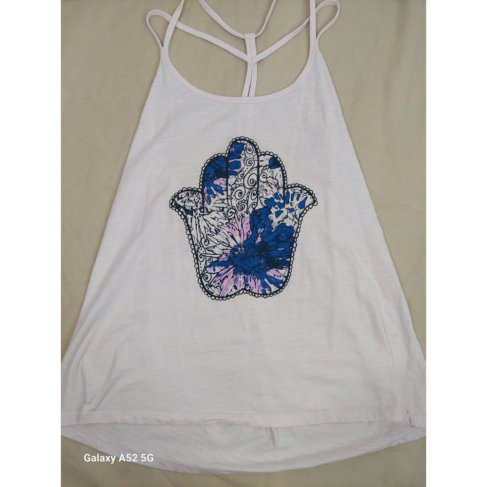 Womens Flowy Tank Top Hamsa Hand Boho Festival Lightweight Pink Organic Cotton L